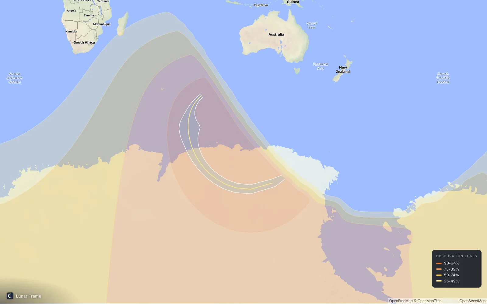 Coverage map: Annular solar eclipse 17 February 2026