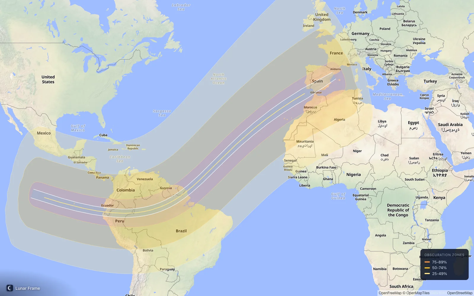 Coverage map: Annular solar eclipse 26 January 2028