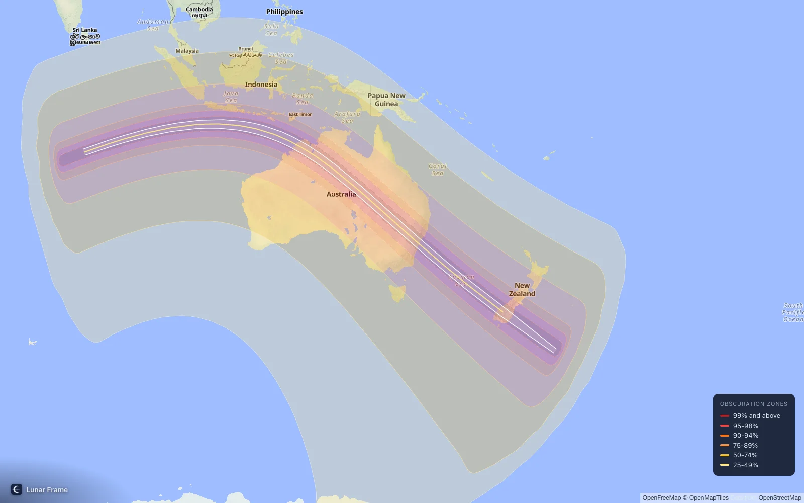 Coverage map: Total solar eclipse 22 July 2028