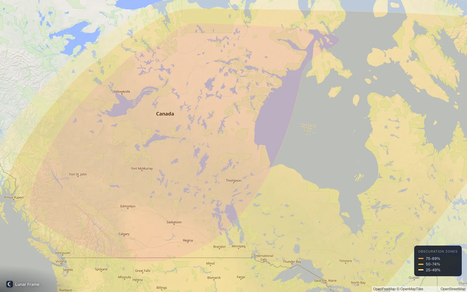 Coverage map: Partial solar eclipse 14 January 2029