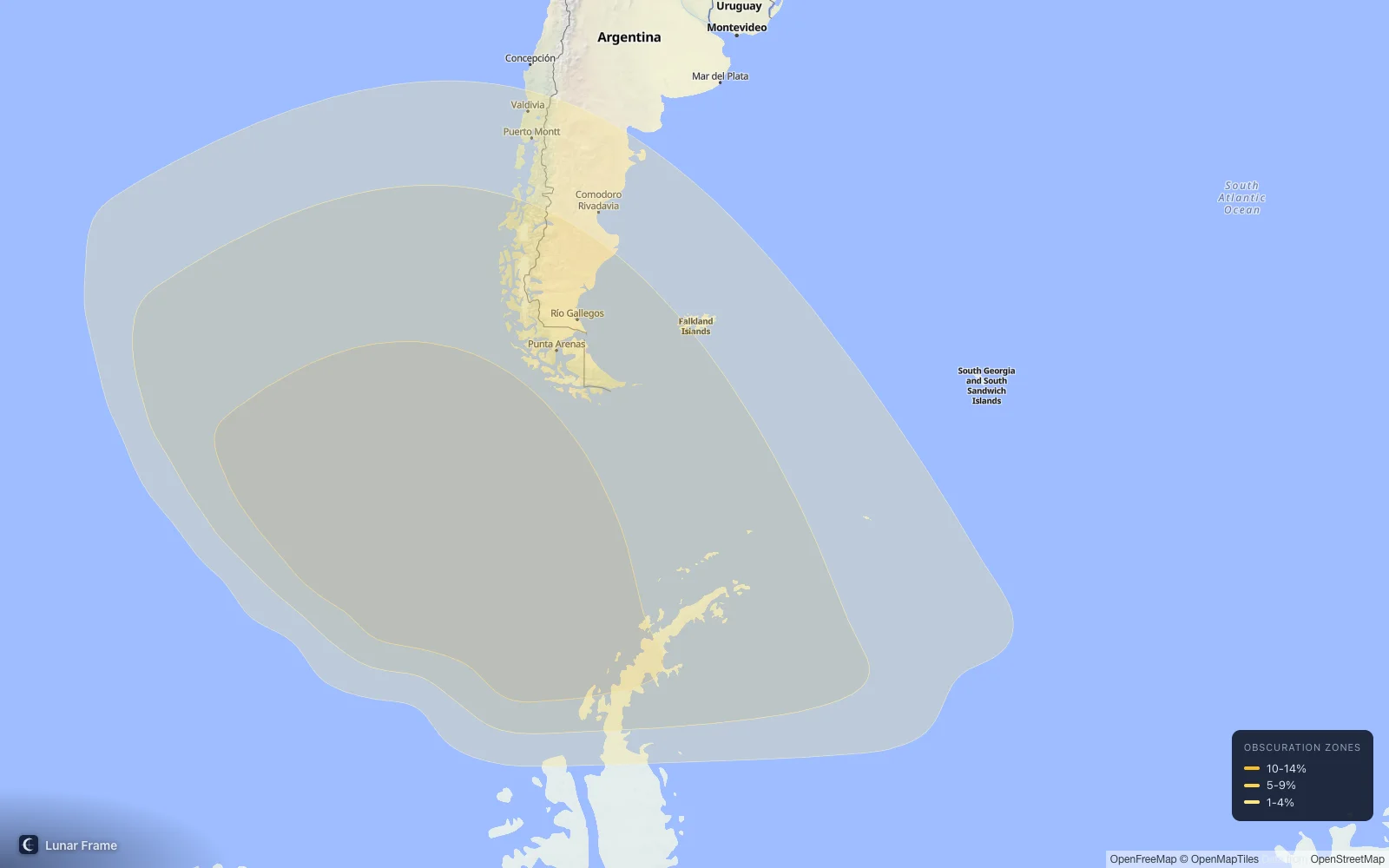 Coverage map: Partial solar eclipse 11 July 2029