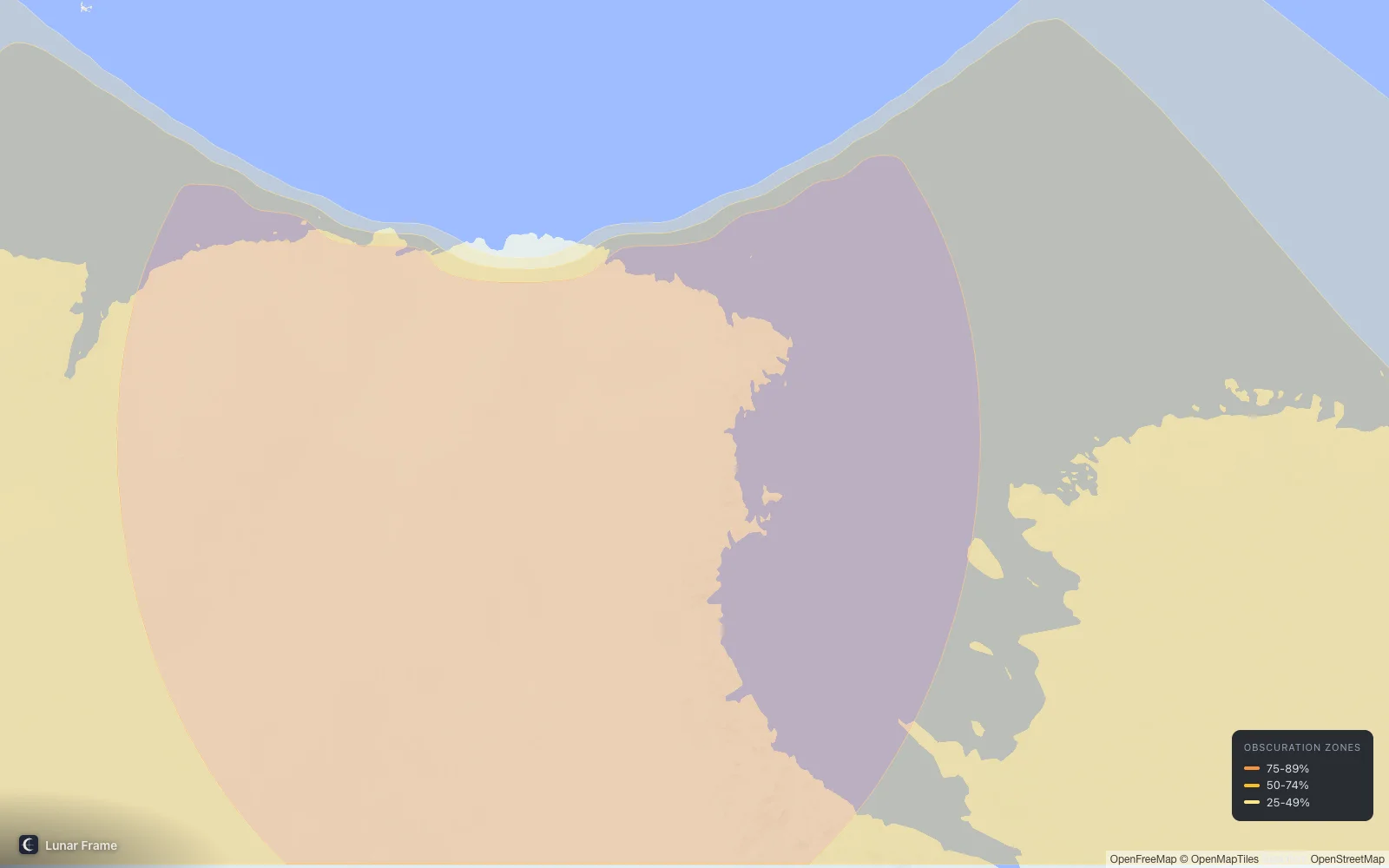 Coverage map: Partial solar eclipse 5 December 2029