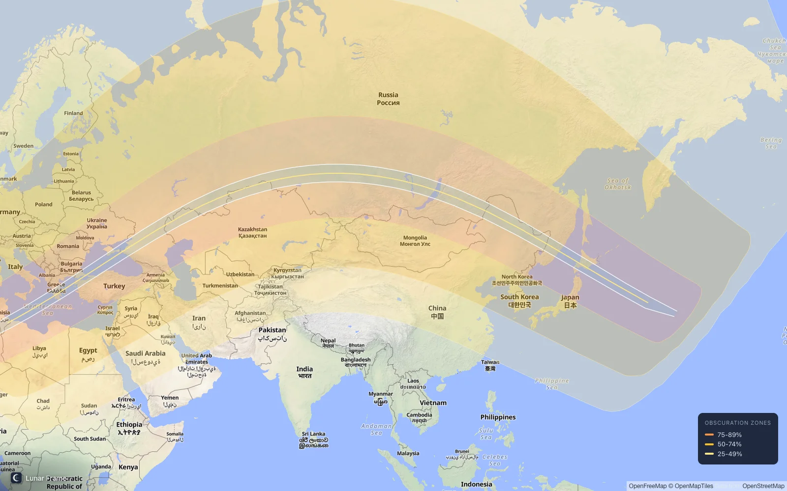 Coverage map: Annular solar eclipse 1 June 2030