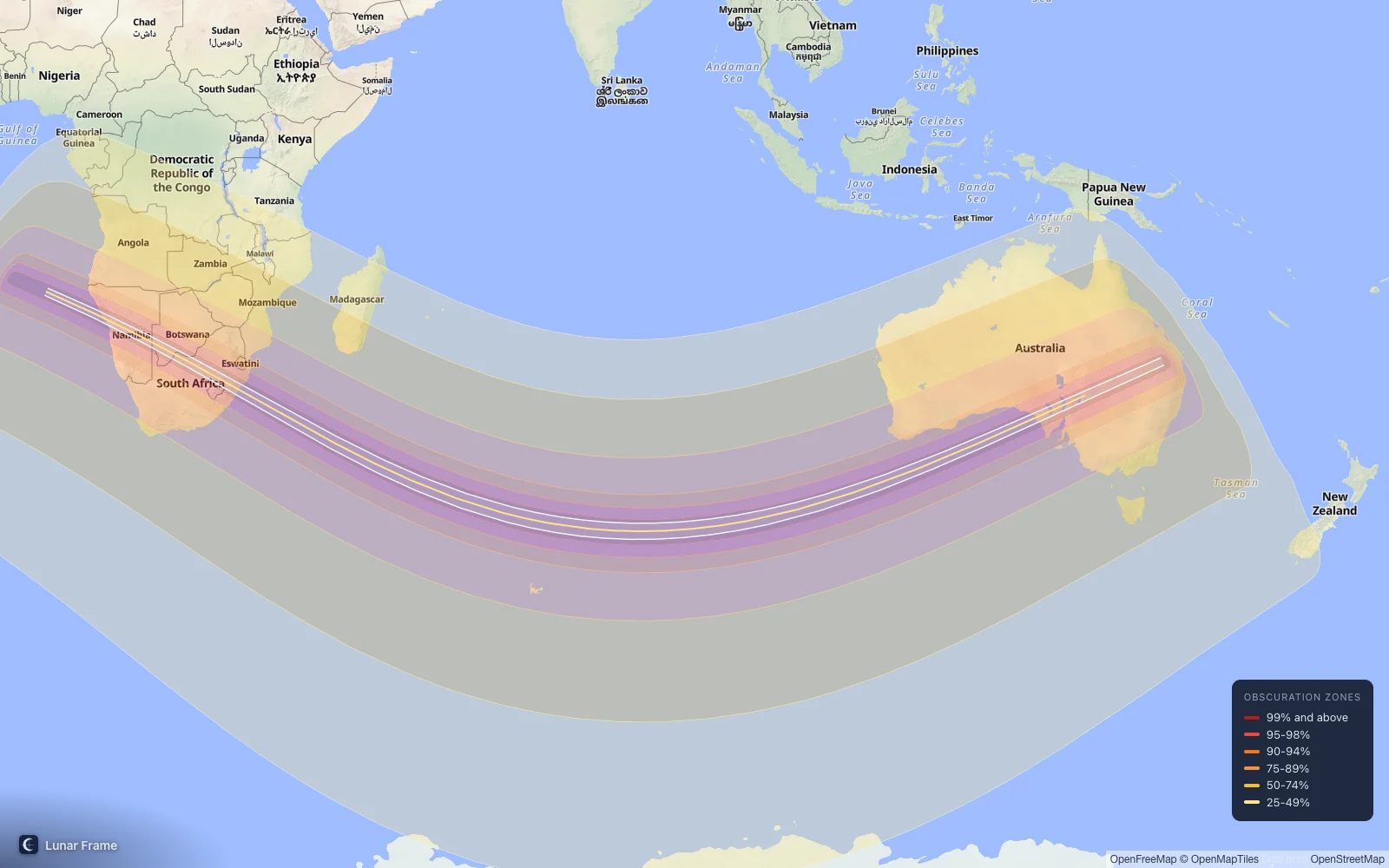 Coverage map: Total solar eclipse 25 November 2030