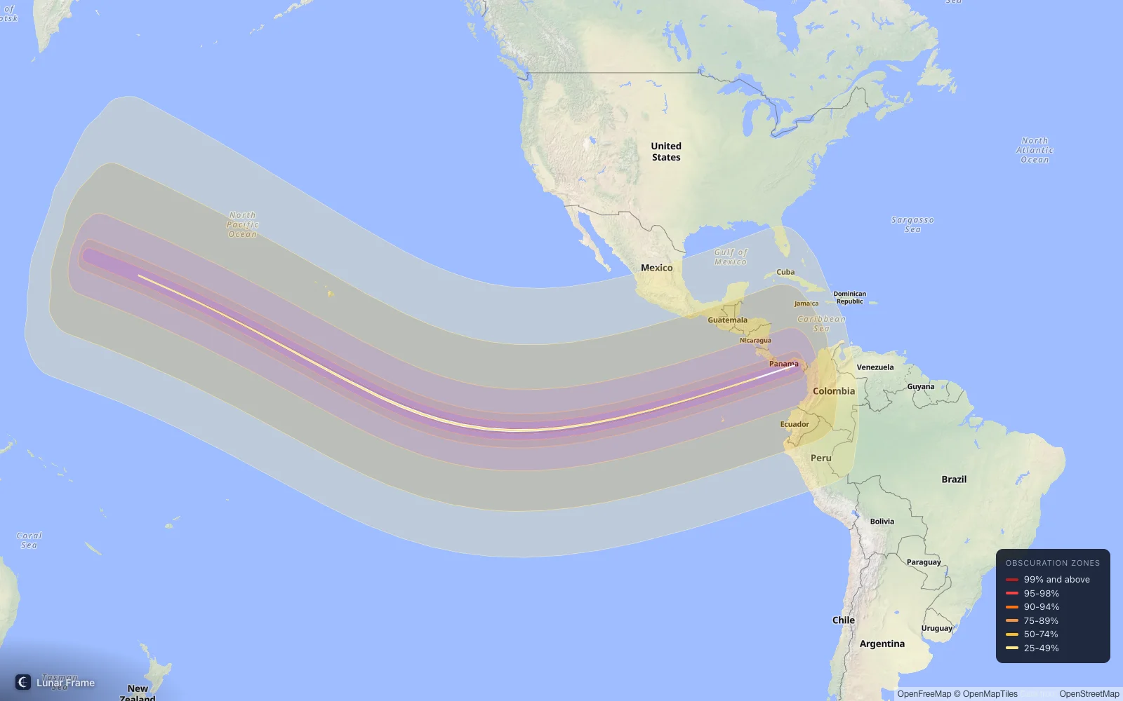 Coverage map: Hybrid solar eclipse 14 November 2031